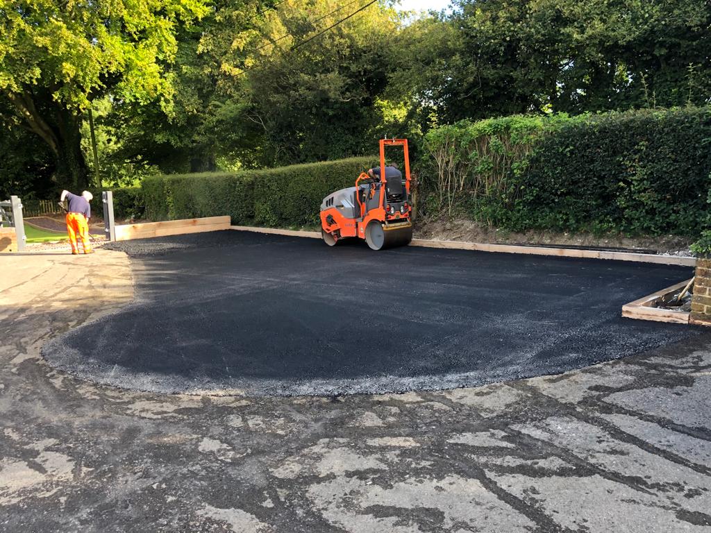 This is a photo of a bitumen driveway which is in the process of being installed by Temora Road Tek